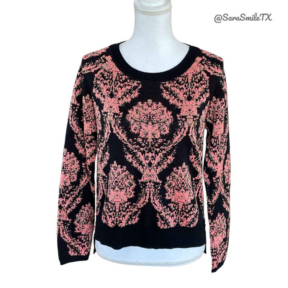 PORTMANS Black Pink Metallic Gold Baroque Print Metallic Sweater NWOT